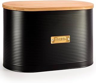 EHC Extra Large Bread Bin with Lid, Black Breadbox for Bread Storage, 8L, 19.5 (D) x 34 (W) x 20.5 (H) cm