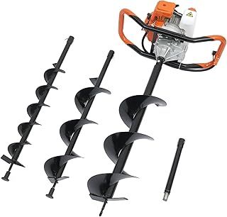 Petrol Earth Auger Kit 52cc Petrol Earth Auger, Borer and Drill, 2Stroke Fence Post Hole Borer with 3 Bits, Post Hole Digger for Earth Burrowing/Drilling & Post Hole Digging