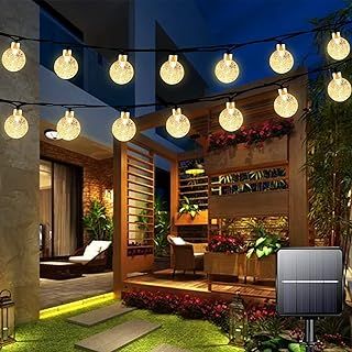 Solar Garden Lights Outdoor Waterproof, 50LED 7M/23Ft Solar Fairy Lights, Crystal Ball Lights with 8 Modes, Decorative Lighting for Home, Yard, Patio, Party,Christmas (Warm White)