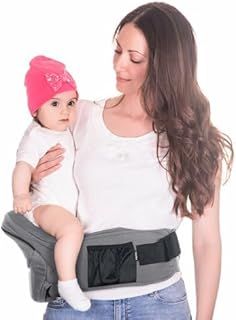 Mom's Choice Award Winner - CozyOne Safety-Certified Baby Hip Carrier with Adjustable Waist Belt Extension, New Ergonomic Bench Design & Various Pockets for Newborns & Toddlers Carrier (Carrier Grey）