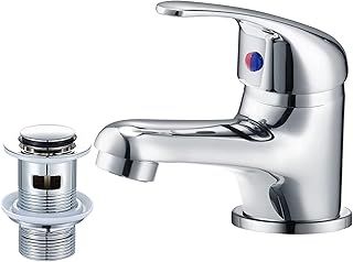 WasserRhythm Bathroom Sink Taps with Pop up Waste Mono Basin Taps Single Lever Chrome Hot and Cold Mixer Tap