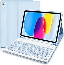 Case with Keyboard for iPad 11th 10th Generation, Slim 11 inch Case with Bluetooth UK layout Keyboard,Detachable Keyboard Case with Pencil Holder for iPad 11-inch A16 2025 10th Gen 10.9 Inch 2022-Blue