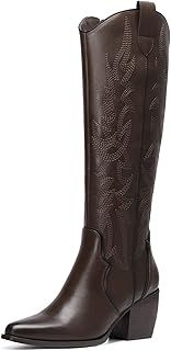DREAM PAIRS Cowboy Boots,Western Cowgirl Boots for Women,Knee High Boots,Comfortable and Fashion Pull On Zipper Chunky Heel Pointed Toe Embroidered Boots