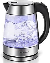 Aigostar Glass Kettle with LED Lighting, 2200W, 1.7L, Boil-Dry Protection, BPA Free, Black and Silver, Quiet Boiling - Chubby 30LDA.