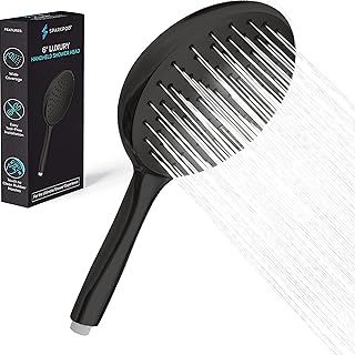 SparkPod Handheld Shower Head - 6'' Wide Coverage Rain Shower - No Hassel Tool-Less - 1-Min Installation - Luxury Design Round Shower Head Handheld - Chrome Plated Rainfall Shower Head - Matte Black
