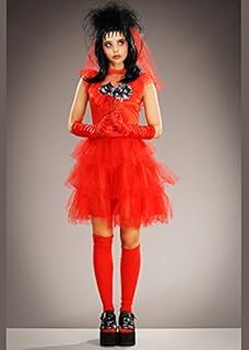 Womens Beetle Juice Style Lydia Red Bride Costume