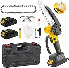 6-Inch Mini Chainsaw,Cordless Chainsaw,Light Weight Battery-Powered,with 2 Chains and Two high-Capacity Batteries,with Safety Lock and Brushless Motor for Pruning Trees and Cutting Wood