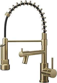 Warmiehomy Professional Kitchen Tap,High Arc Kitchen Taps with Pull Out Sprayer,360° Swivel Double Spouts Spring 1 Hole Sink Taps Mixer for Kitchen,Black