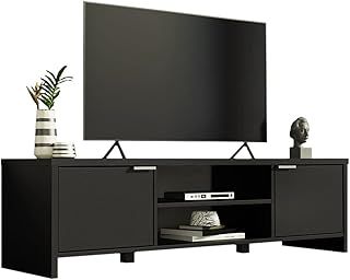 Madesa TV Stand with Cabinet Storage and Open Shelves for 55, 65 Inch Media Storage Gaming Media Console Living Room Entertainment Center Wooden Television Cabinet - Black