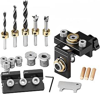3-in-1 Pocket Hole Jig Kit, 8/10/15mm Adjustable Doweling Jig Pocket Hole Jig Kit with Positioning Clip Adjustable Drill Guide Puncher Locator for Woodworking Exact Dowel Holes (A)