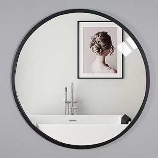 Round Wall Mounted Bathroom Mirror Makeup Dressing Mirror Frame Mirror for Bathroom Living Room Bedroom (Φ40cm, Black)