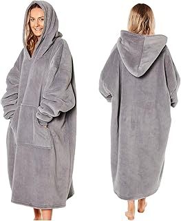 Sienna Extra Long Oversized Blanket Hoodie, Ultra Soft Wearable Throw with Pockets Sleeves Soft Sherpa Fleece Hooded Blanket Giant Sweatshirt