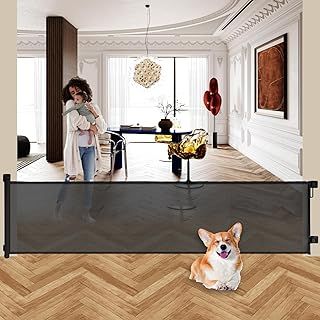 BECROWM 250cm/98 Inch Extra Wide Retractable Baby & Dog Gate for Large Openings, Safety Gate for Doorways & Wide Openings (Black, 250cm)