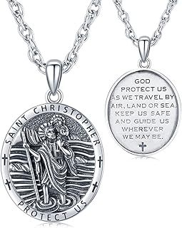 Odinstone Saint Christopher/Michael Necklace Sterling Silver Protection Pendant Medallion St Michael St Christopher Protect us Amulet Jewellery Gifts for Men Women