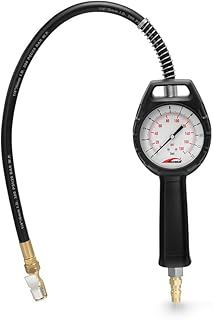 80mm Dial Tyre Pressure Gauge Air Tyre Inflator with Hose & Clip-On Chuck, Multi Scale, Lightweight Diecast Bodyfor Car, Motorcycle & Bicycle