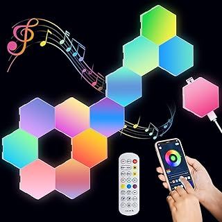 Hexagon LED Lights,10 Pack RGB Lights Gaming with APP & Remote Control,Hexagonal Smart Lighting Panel Sync to Music for Home Decor, Living Room, Bedroom,Gaming Kids, Adults