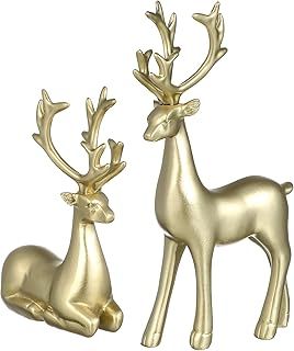 Home Decor Christmas Reindeer Figurines - 2 PCS Resin Sitting & Standing Deer Figurine Statues for Christmas Decorations (Gold) Home Accessories