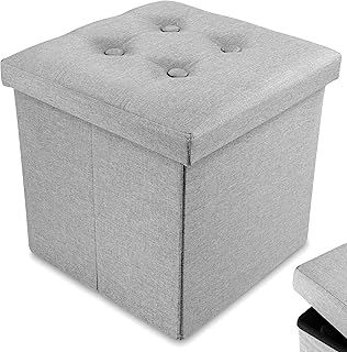 Nyxi Ottoman 38 * 38 * 38cm Foldable Storage Boxes Seat Foot Stool Storage Box with Lids for Kids Toys, Bedroom, Hallway, Living Room Light Grey