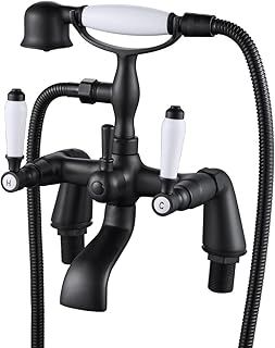 Traditional Bathtub Mixer Tap,Luckyhome Victorian Bath Shower Mixer Tap with Hand Held Shower（Black）
