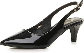 AJVANI Womens Ladies Low mid Heel 50s Slingback Buckle Pointed Court Shoes Size