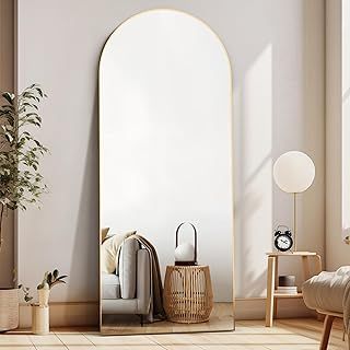 CASSILANDO Full Length Mirror, 165X60cm Arched Floor Mirror with Stand, Gold Full Body Mirrors Hanging or Leaning Against Wall, for Cloakroom, Bedroom, Livingroom (Gold)