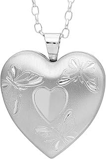 Alexander Castle 925 Sterling Silver Locket Necklace for Women - Girls 4 Photo Locket - 24mm x 24mm Butterfly Heart Locket with 18" Silver Chain & Jewellery Gift Box