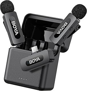 BOYA BY-V30 Wireless Lavalier Microphone for Android/iPhone 15/USB Type-C Clip Mini Mic, 36H Battery Life with Charging Case, Noise Canceling Clip on Lapel Microphone for Vlogging Video Recording