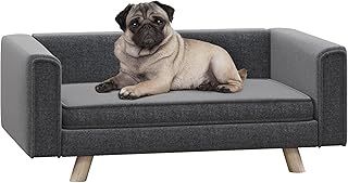 PawHut Dog Sofa Bed, Elevated Dog Couch for Medium and Small Dogs, with Soft Cushion, Removable and Washable Cover, Grey