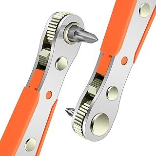 Mini Ratchet Wrench, Right Angle Phillips Magnetic Screwdriver for Awkward Spaces, with 1/4 Inch Drive High Torque Offset Reversible Mini Ratcheting Offset Screwdriver,4.5 Inch