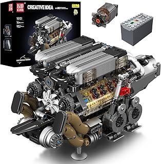 Mould King W16 Engine Building Blocks Set, Combustion Engine Model That Runs, Mini Engine Build Kit for Adults with Battery and Motor, Engineering Construction STEM Toy for Children Boys Girl(952 Pcs)