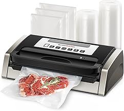 Bonsenkitchen Vacuum Sealer Machine, Globefish Technology for Powerful Vacuum Sealing, Low-Noise, Built-in Cutter and Bag Storage, Includes 2 Rolls and 100 Vacuum Bags, VS4100