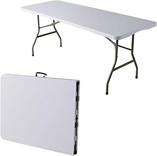 Home Source 6ft Folding Trestle White with Carry Handle Heavy Duty Table for Camping Catering BBQ Picnic Party