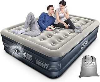 iDOO King Inflatable Mattress, Air Bed with Built-in Electric Pump, Double Queen Size Blow Up Mattress, 3 Mins Self-Inflation/Deflation Airbed, Guest Air Mattress for Home Camping Travel 203x152x46cm