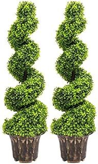 INMOZATA Pair of Artificial Topiary Swirl Trees Boxwood Spiral Trees Plant 4t/120cm High for Garden Indoors Outdoor