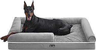 Feandrea Orthopedic Dog Bed, Dog Sofa with Sides, Removable Washable Cover, 120 x 85 x 20 cm, Non-Slip Bottom, Light Grey PGW078G02