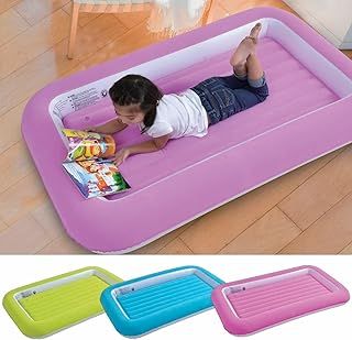 LBS® Kid's Children's Inflatable Safety Flocked Kiddy Airbed Toddlers Camping Air Beds Soft Comfortable Fun Colourful Guest Sleepover (Pink)