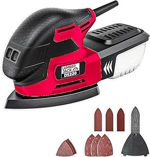 LUMBER JACK DS220 220W Detail Palm Sander with Dust Extraction, Ergonomic Handle, Quick Sandpaper Change, and Versatile Sanding Pads, Compact, Lightweight, Ideal for Corners & Detailing