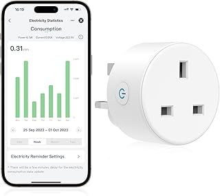 EIGHTREE Smart Plug with Energy Monitoring and Cost Estimation, Alexa Smart WiFi Plugs that Work with Alexa, Google Home and SmartThings, Smart Home Timer Plug Socket UK, 2.4GHz Wi-Fi Only, 13A, 1Pack