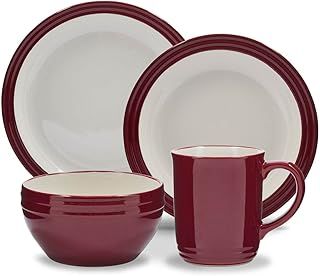 Barbary & Oak B0867011RED Foundry 16 Piece Dinnerware Set, Ceramic Stoneware, Bordeaux Red
