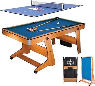 BCE 6ft 3-in-1 Folding Pool Table with Table Tennis Top & Soft Tip Dart Board with Desk Top - Easy to Move - All Accessories Included
