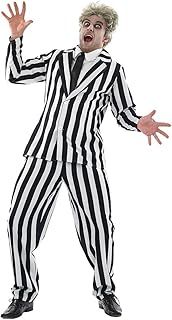 Adult Halloween Costume Men, Black and White Striped Suit, 80s Halloween Costumes For Men, Halloween Movie Costumes