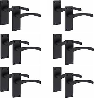 Golden Grace Victorian Scroll Astrid Door Handles Latch in Matt Black Finish, 6 Pairs - 120mm x 40mm Backplate