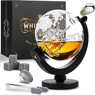 WHISISKEY - Whiskey Decanter Set - 900ML Globe Carafe - Whiskey Gift Sets for Men - Whisky Set - Glass Gifts for Men - Inc. 4 Whiskey Stones, Accessories