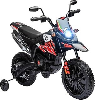 12V Kids Motorbike, Aprilia Licenced Kids Electric Motorbike with Training Wheels, Spring Suspension, LED Light, Music, USB, Kids Electric Bike for Boys Girls, Red