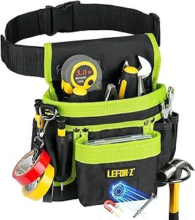 Tool Belt,Magnetic Tool Pouch,14-Pockets Tool Belts for Men,Detachable Adjustable Tool Pouch Belt for Electrician,Carpenter,Construction,Work Apron,Utility Belt,Black-Green