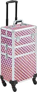Yaheetech Rolling Makeup Train Case 3 in 1 Makeup Trolley Professional Cosmetic Case with Large Storage & 360° Wheels Hairdressing Beauty Case, Pink