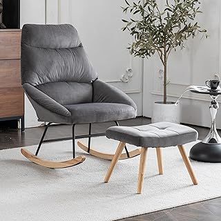 BTM Rocking Chair for Nursery, Rocking Chair with with Footstool, Iron and Walnut Feet, Single Recliner Lounge for Living Room Bedroom Office, Colorful
