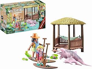 Playmobil 71143 Wiltopia Paddling tour with River Dolphins, Incl. beach hut with hammock, Wildlife expedition for little explorers, Educational toys, Sustainable Toy for Children Ages 4+