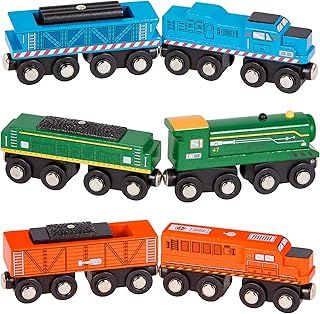Wooden Locomotives & Freight Cars 6pcs Set