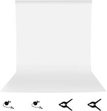 Photography Backdrop Background, 5x7ft 100% Pure Muslin Chromakey White Screen Photographic Studio Photo Backgrounds with 2 x Backdrop Clips and 2 x Clamps for Youtube Video Photography
